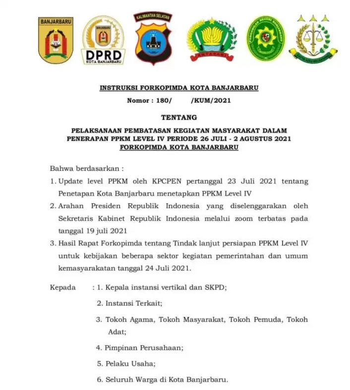 PPKM Level 4 Banjarbaru