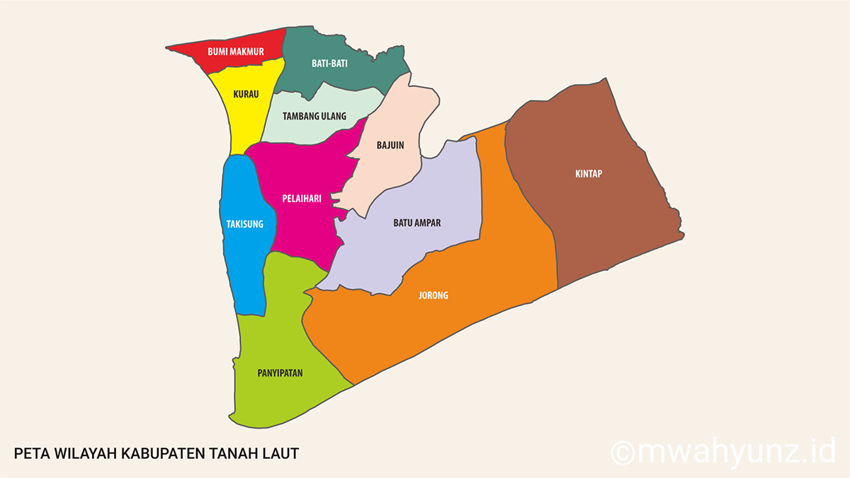 Peta Wilayah Kab. Tanah Laut (Tala) Vektor