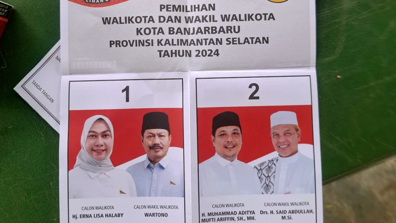 Surat Suara yang digunakan dalam Pilkada Kota Banjarbaru Tahun 2024