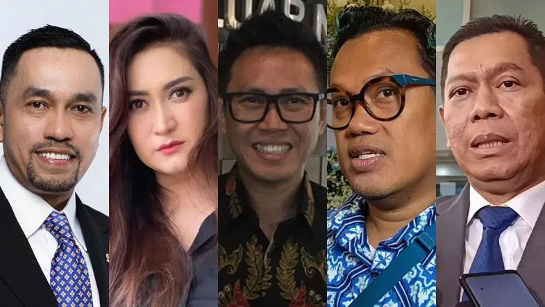 Ahmad Sahroni, Nafa Urbach, Eko Patrio, Uya Kuya, dan Adies Kadir yang dinonaktfikan sebagai anggota DPR RI oleh partai masing-masing.