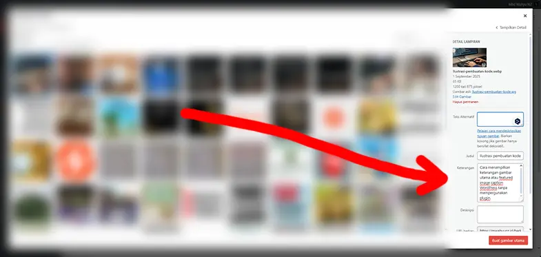 Penulisan caption dilakukan pada bagian keterangan gambar.