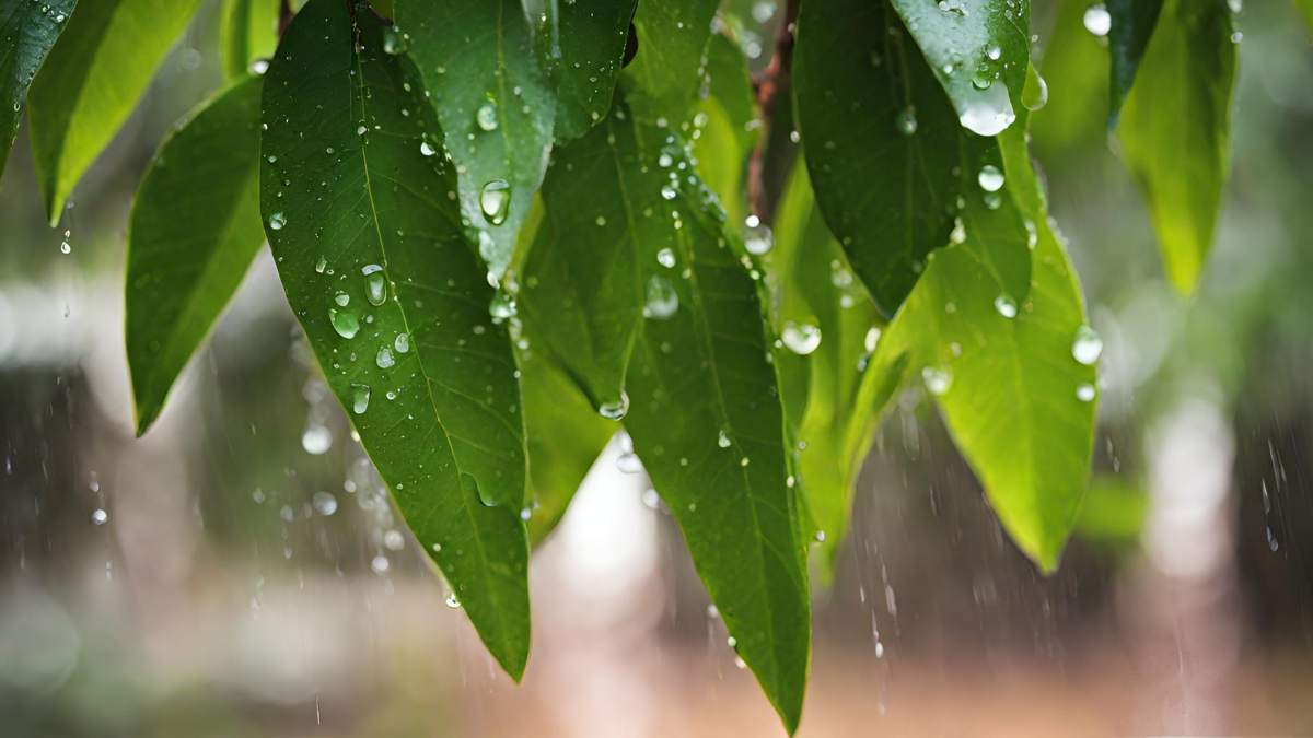 Air hujan yang membasahi daun mangga